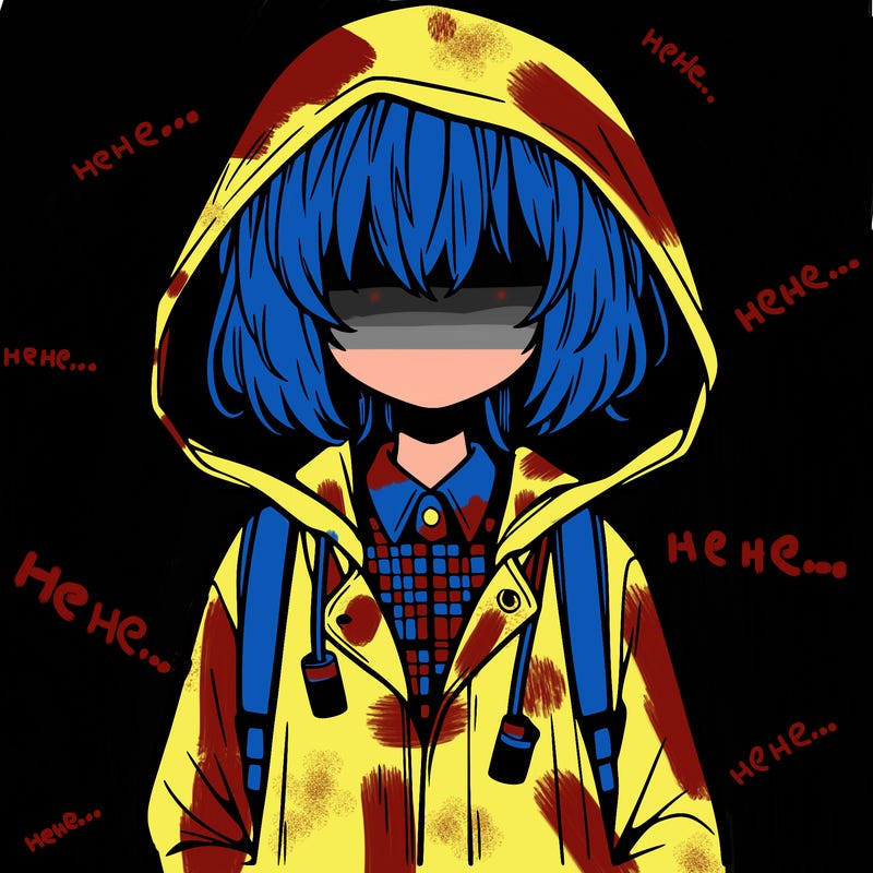 little anime girl in a raincoat her hair is covering her eyes she has a lighter