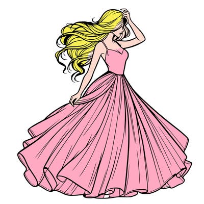 realistic woman with dress flowing in the wind