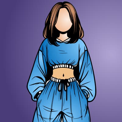 realistic girl faceless with baggy pants and a crop top