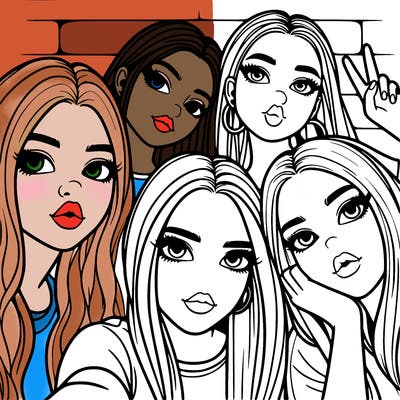 group of teen girls friends y2k up close in a selfie