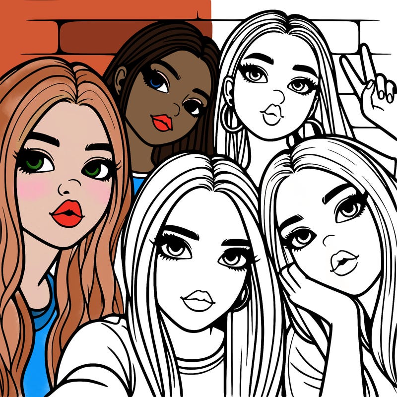 group of teen girls friends y2k up close in a selfie