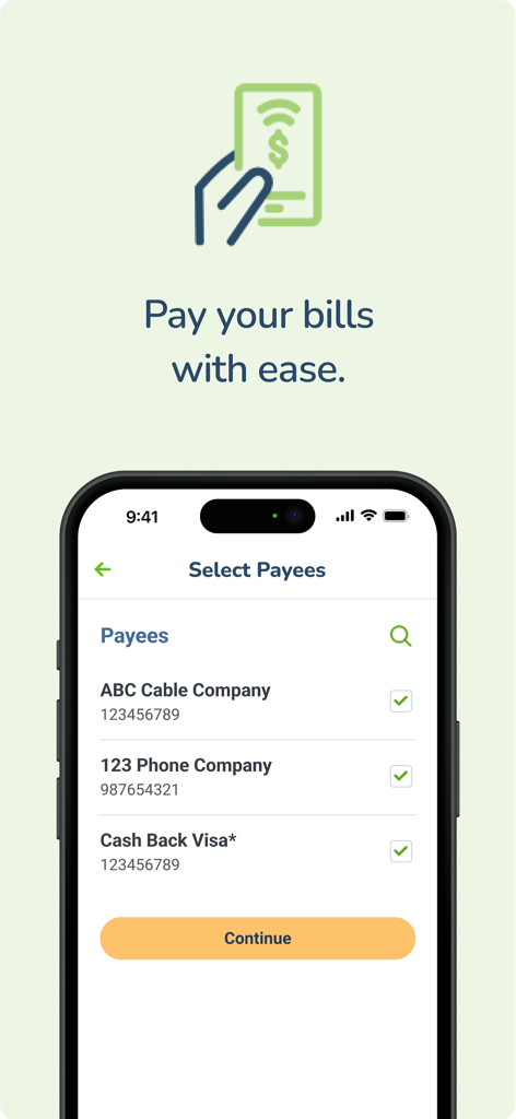 Innovation Federal CU - Innovation Federal CU mobile app bill payment screen showing a list of selected payees