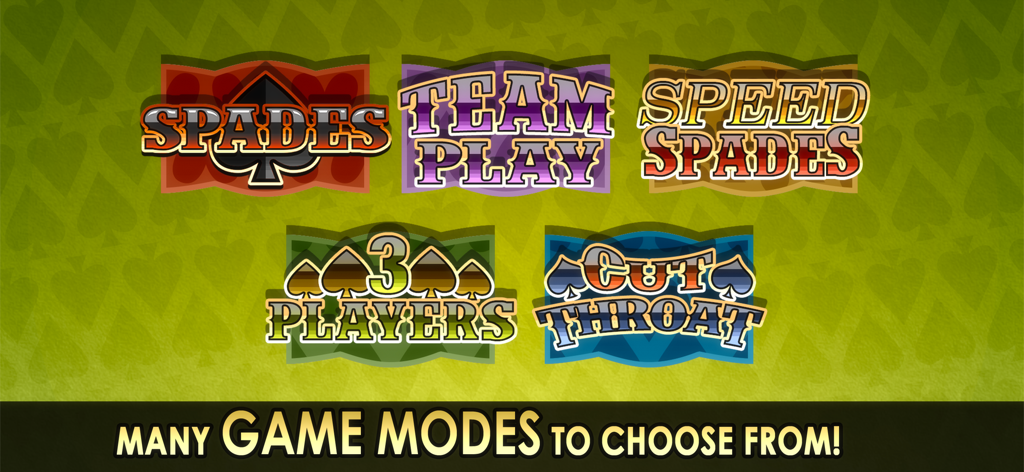 Spades Royale: Online + Single - Display of various game modes in Spades Royale including Team Play Speed Spades and Cut Throat