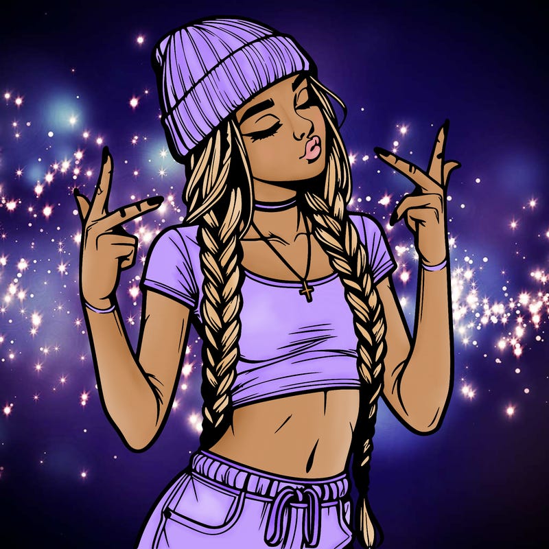 realistic teenage girl with braids and a beanie and crop top doing 🫶🏼