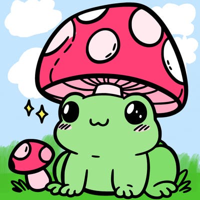a cute frog with a mushroom hat