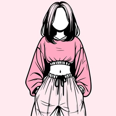 realistic girl faceless with baggy pants and a crop top