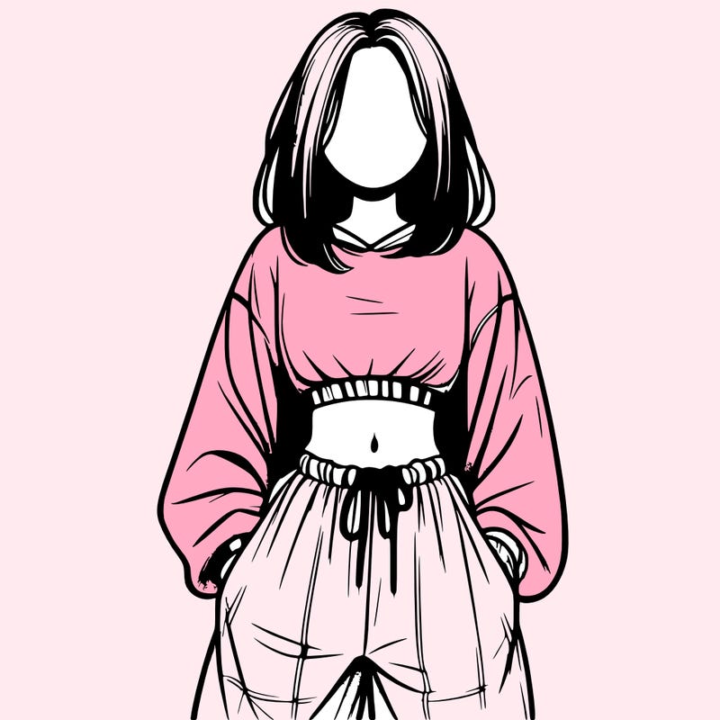 realistic girl faceless with baggy pants and a crop top
