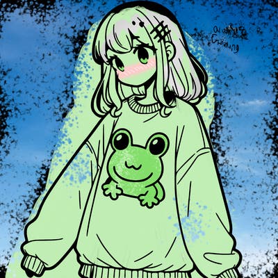 girl wearing frogging sweatshirt