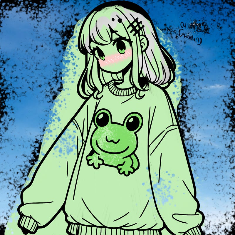 girl wearing frogging sweatshirt