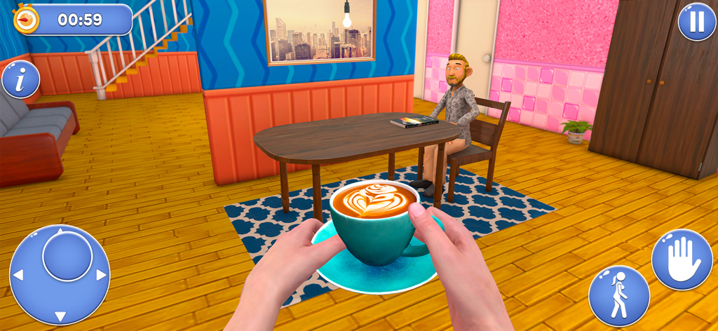 First person view of serving coffee in Pregnant Mom Kin Life Game