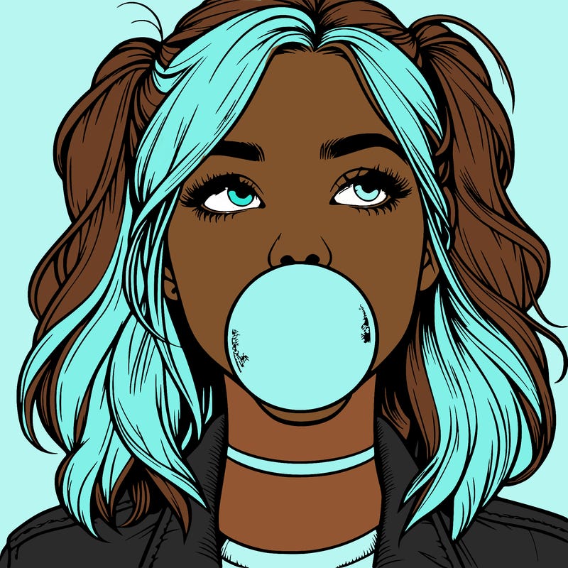 realististic girl blowing bubble -gum