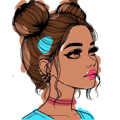 realistic girl with buns on the top of her head