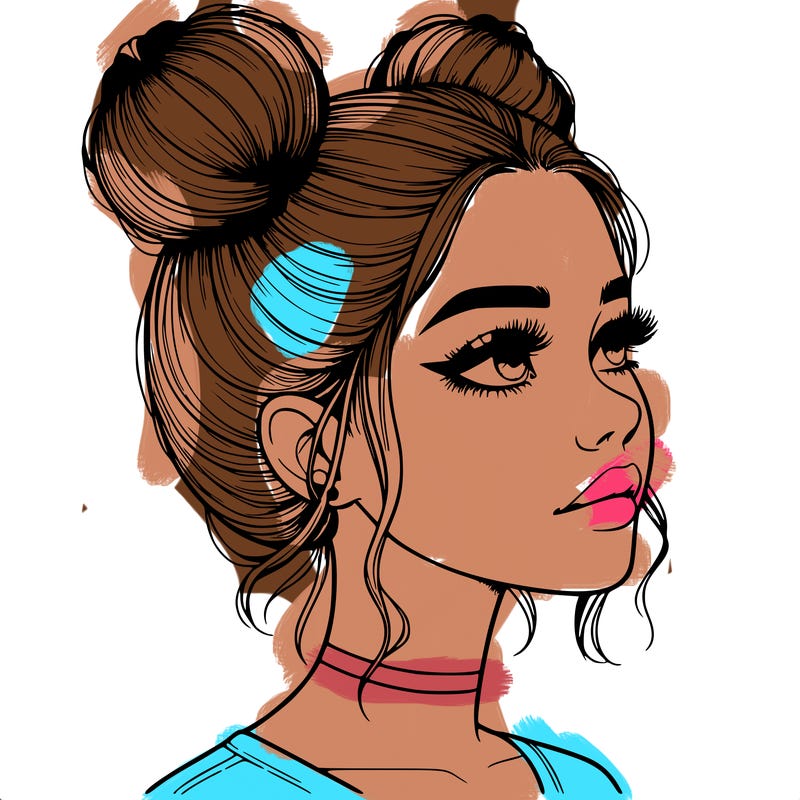 realistic girl with buns on the top of her head