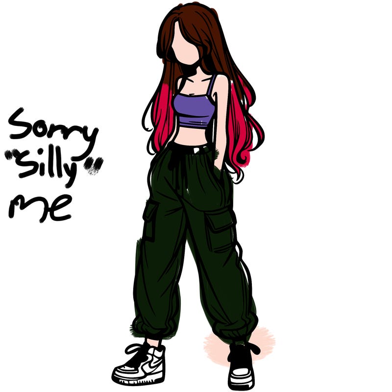 girl in baggy pants crop top and long hair