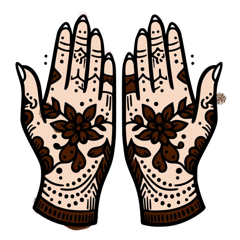 hands with henna design that can be colored in