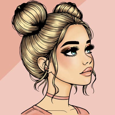 realistic girl with buns on the top of her head