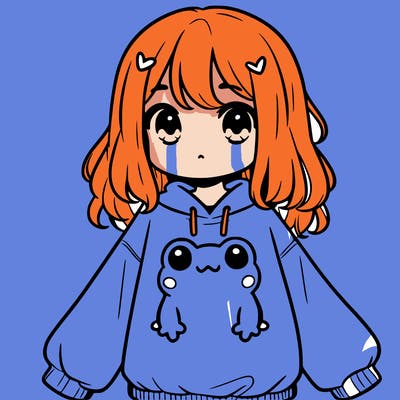 girl wearing frogging sweatshirt