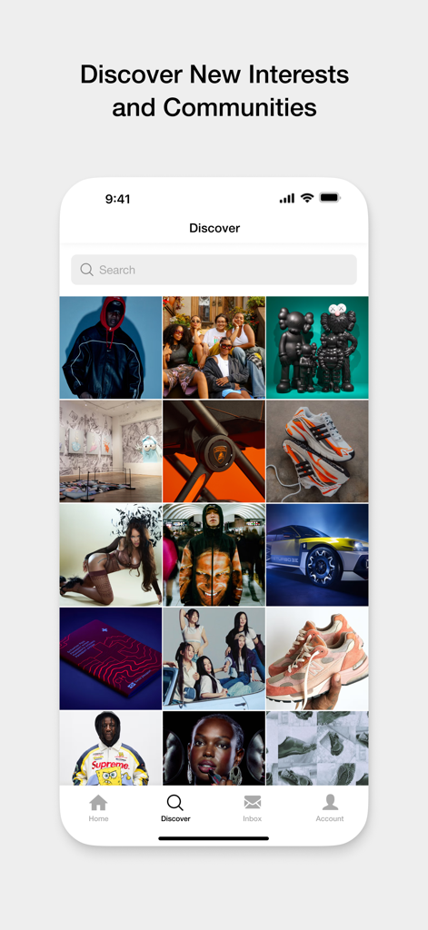 HYPE by Hypebeast - The Discover tab of the HYPE by Hypebeast app displaying a grid of curated lifestyle and fashion content.