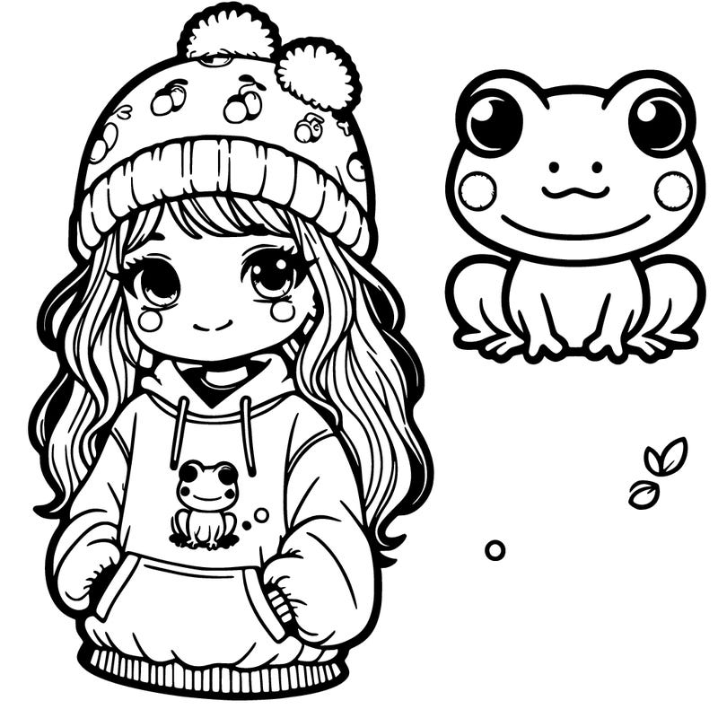 girl with froggy sweatshirt and beanie