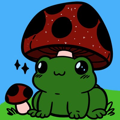 a cute frog with a mushroom hat