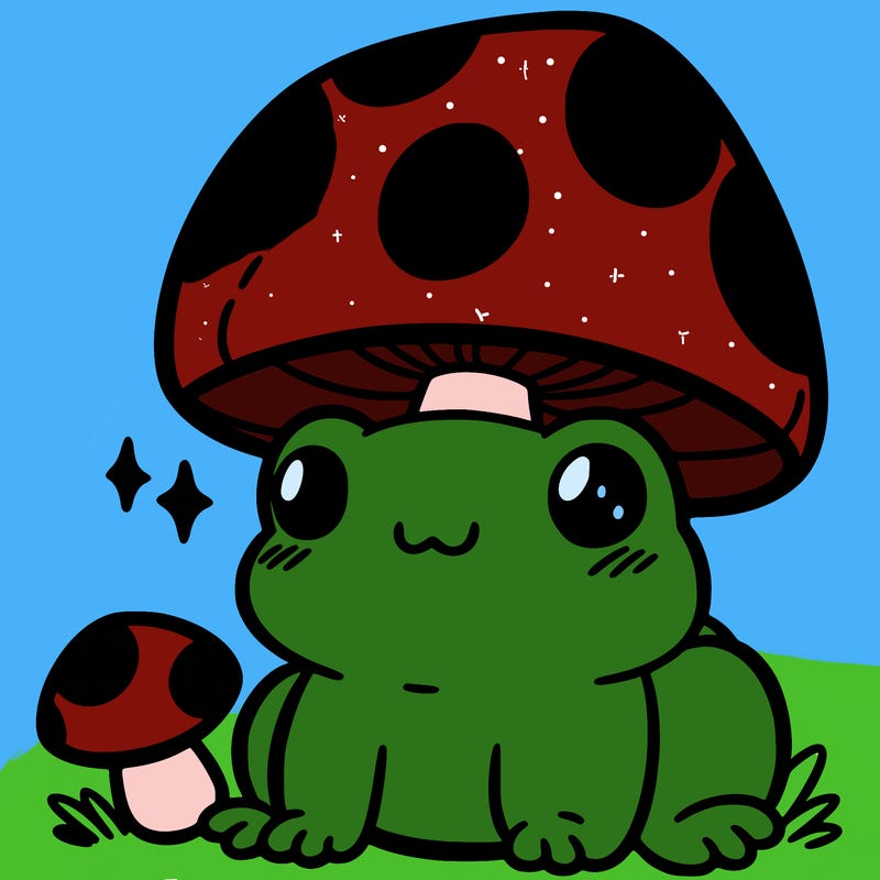 a cute frog with a mushroom hat