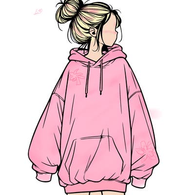 realistic girl with a oversized sweatshirt on and a bun
