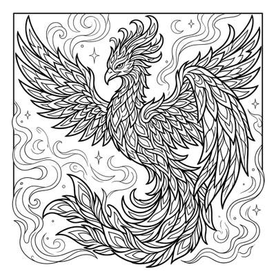 Dive into the enigmatic world of the Shadow Phoenix with this stunning adult coloring page. Featuring elaborate details and a mystical aura, it offers a deeply satisfying and artistic challenge.