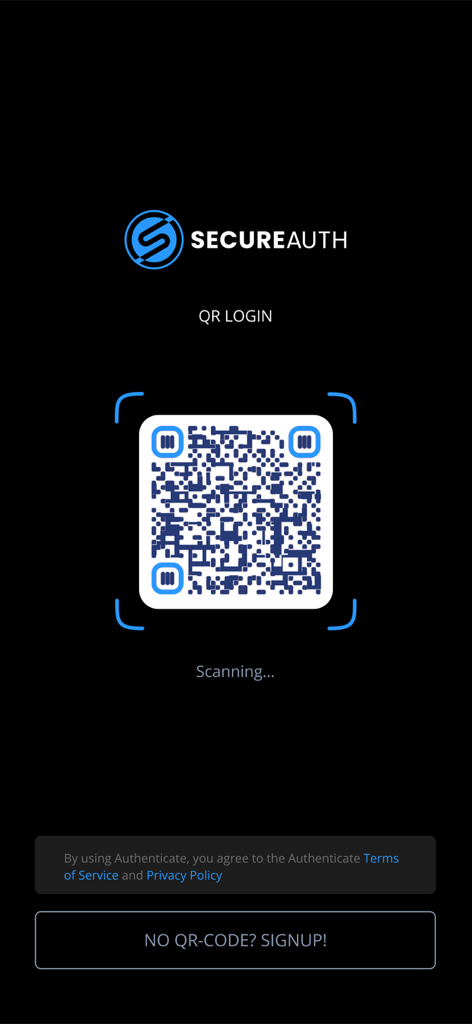 SecureAuth Authenticate app QR login screen with scanning interface