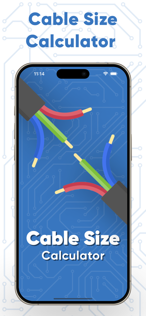 Cable Size Calculators - Cable Size Calculator app splash screen featuring an illustration of electrical wires and circuit patterns