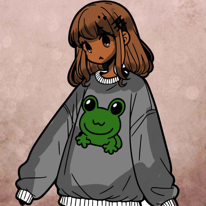 girl wearing frogging sweatshirt