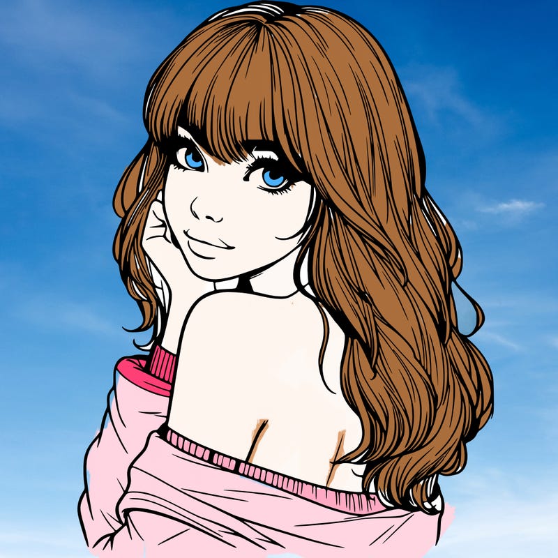 realistic girl with bangs looking over her shoulder