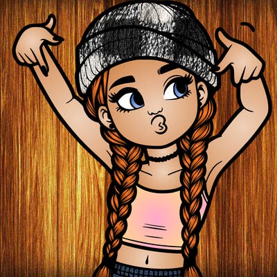 realistic teenage girl with braids and a beanie and crop top doing 🫶🏼
