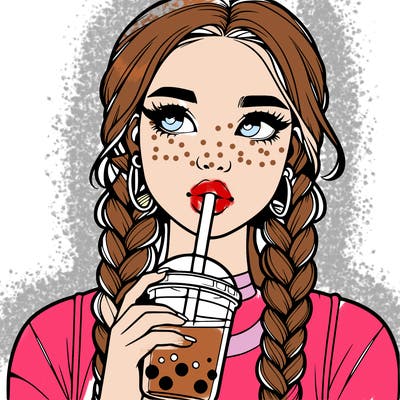 realistic girl with braided hair drinking boba