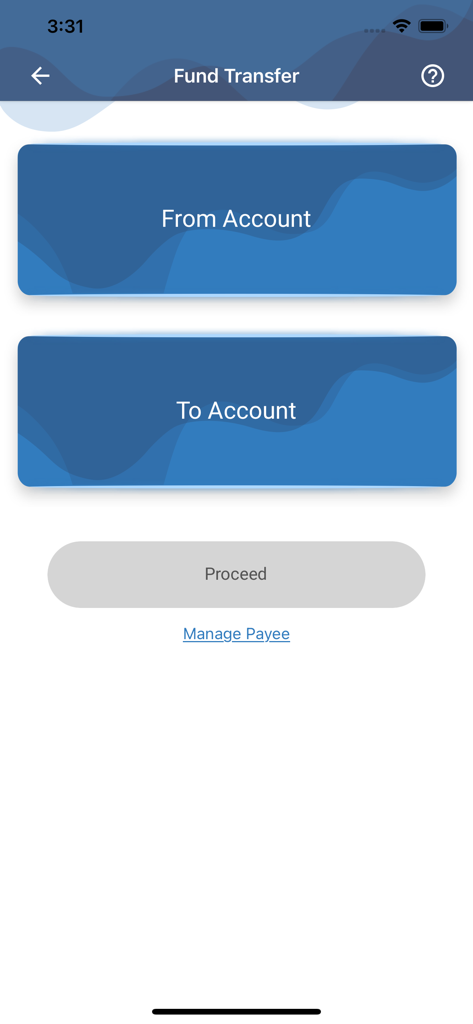 MSC Bank - Interfaz de transferencia de fondos de la aplicación móvil MSC Bank que muestra opciones de cuenta de origen y destino.