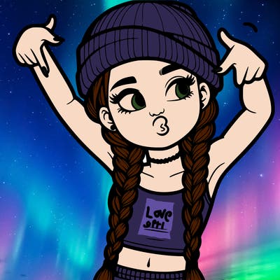 realistic teenage girl with braids and a beanie and crop top doing 🫶🏼