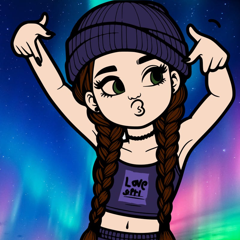 realistic teenage girl with braids and a beanie and crop top doing 🫶🏼