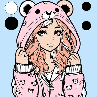 realistic girl in a animal pjs hoodie