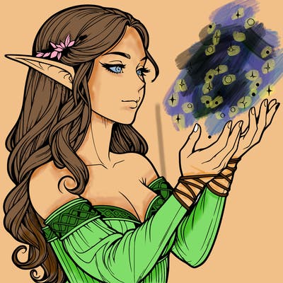 realistic elf girl doing magic