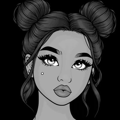 realistic girl with two buns on her hair and lips