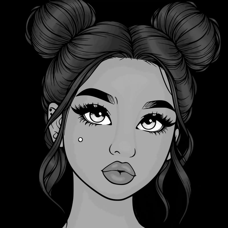 realistic girl with two buns on her hair and lips