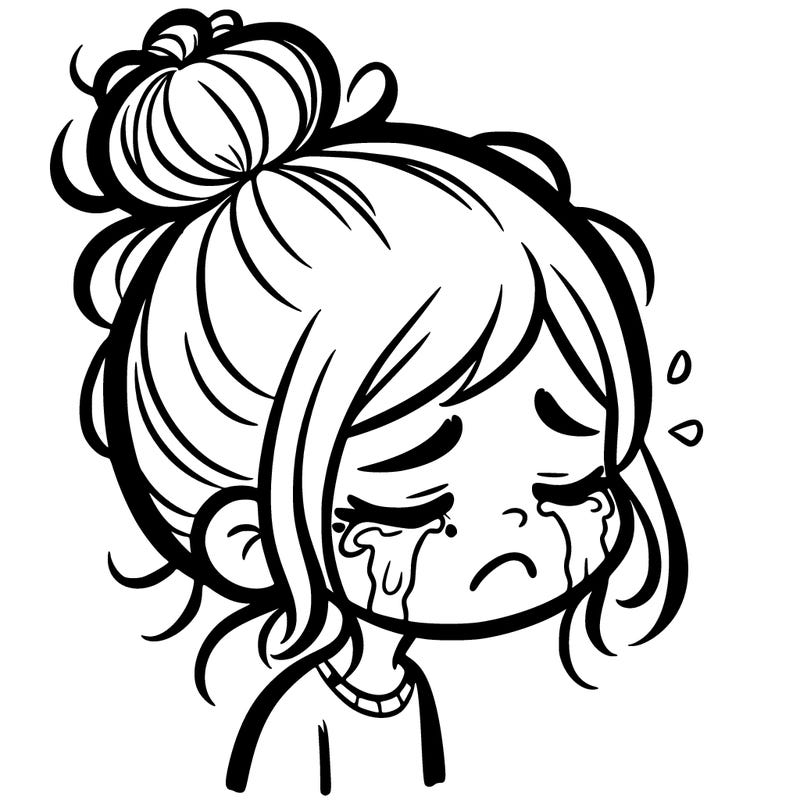 crying girl with a messy bun