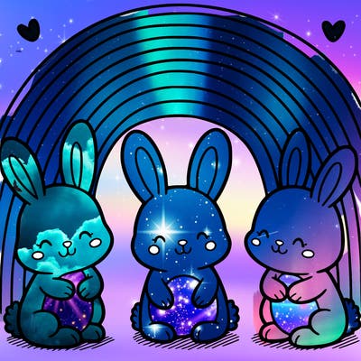 bunnies and a rainbow