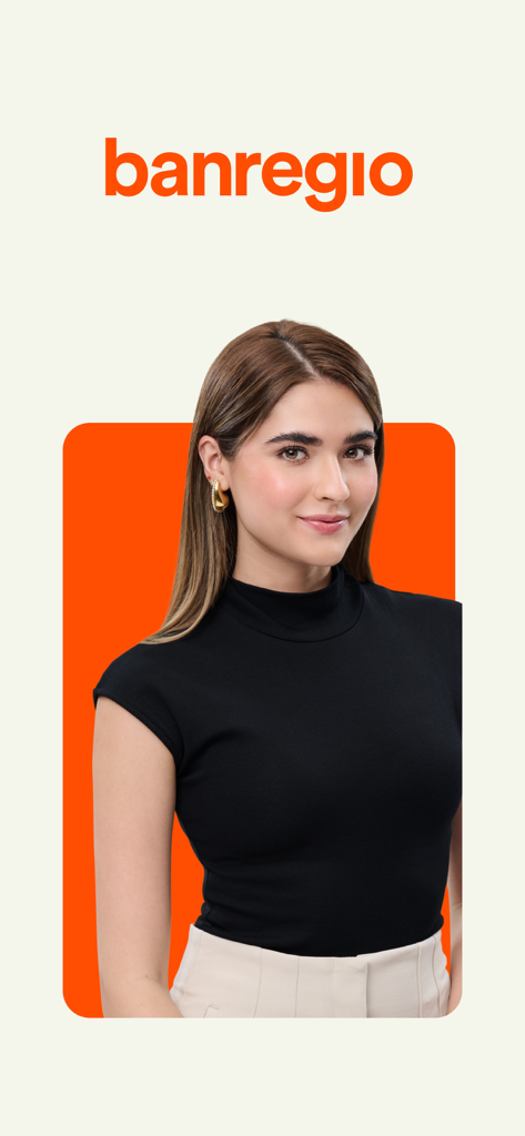 Banregio - Logo de la app Banregio y una joven profesional representando al público objetivo