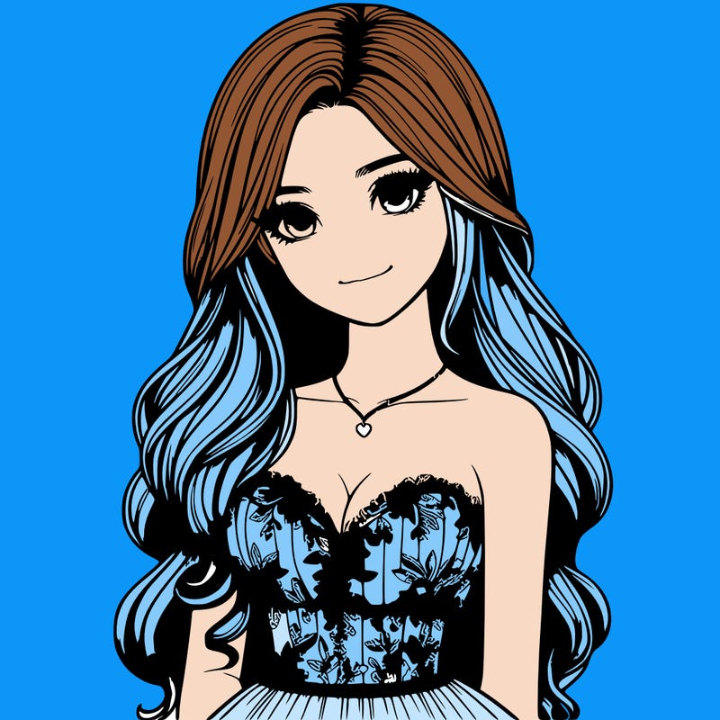realistic girl with long hair and pretty prom dress