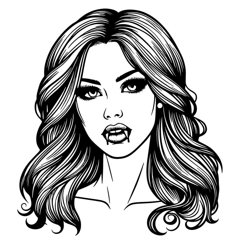 realistic woman vampire with long hair and lips