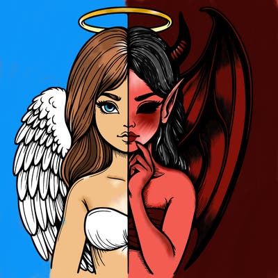 realistic angel half demon