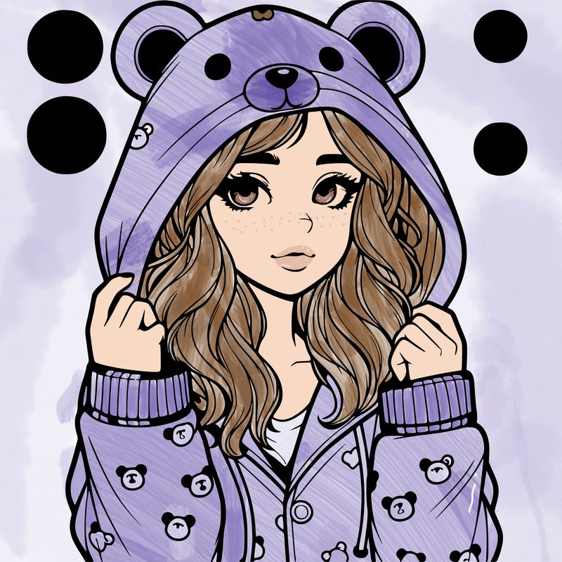 realistic girl in a animal pjs hoodie