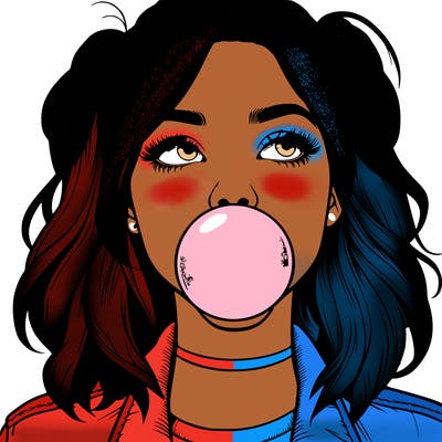 realististic girl blowing bubble -gum