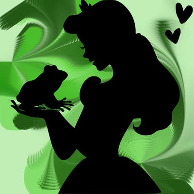 a shadow of a princess holding a frog realistic
