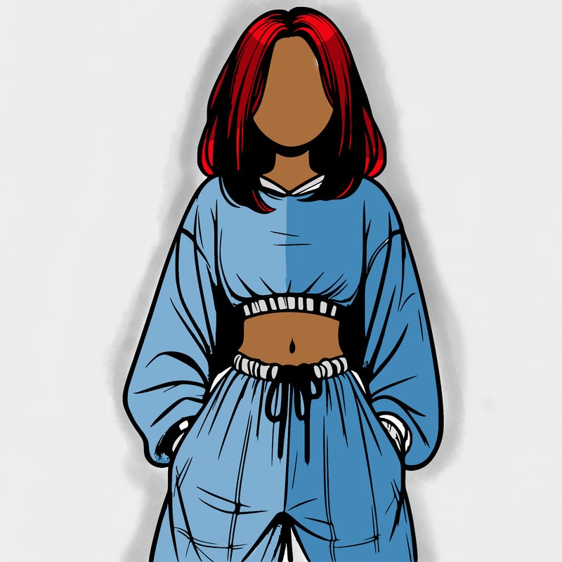 realistic girl faceless with baggy pants and a crop top